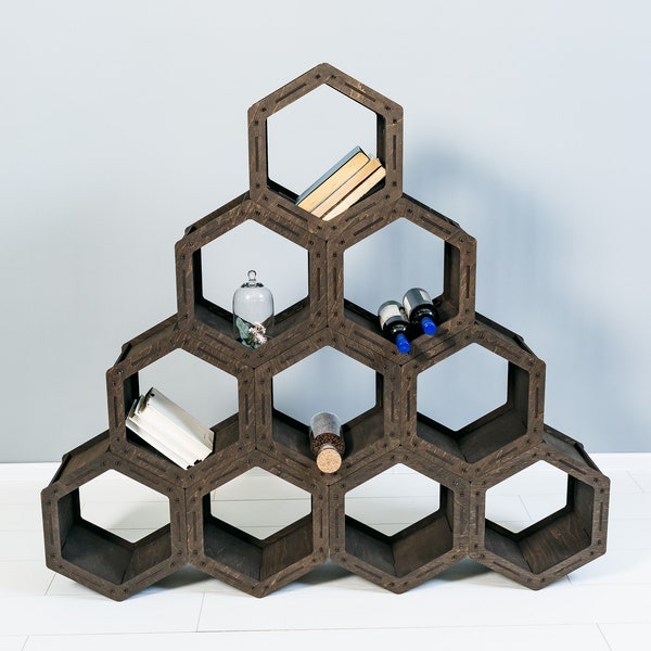 Room Divider, Hexagon shelves, Loft shelf, Geometric Shelves, Custom Bookcase, Housewarming Gift, Modular shelving