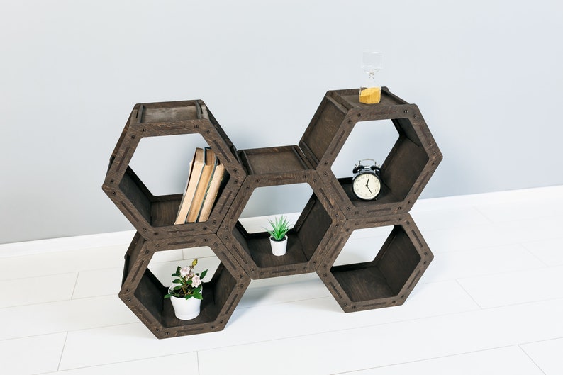 Hexagon Shelves, HONEYCOMB Shelves, Geometric Shelf, wall decor, Bookcase, Floating shelves, Housewarming gift, image 6