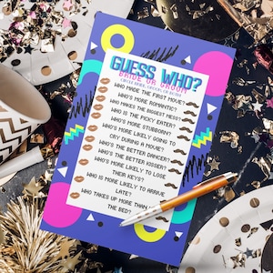 90's Guess Who Bride or Groom Printable Game Instant Download | 8.5"x11"| 5"x7" | Bachelorette Games | Bridal Shower Games | Stagette