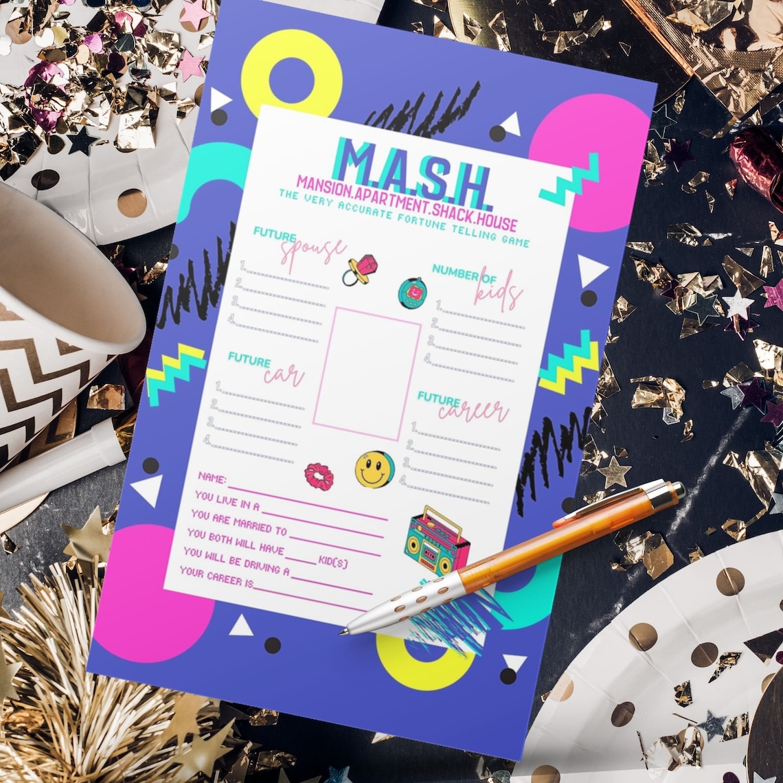 90's Theme Party MASH Printable Game Instant Download | 8.5"x11" &amp; 5"x7 ...