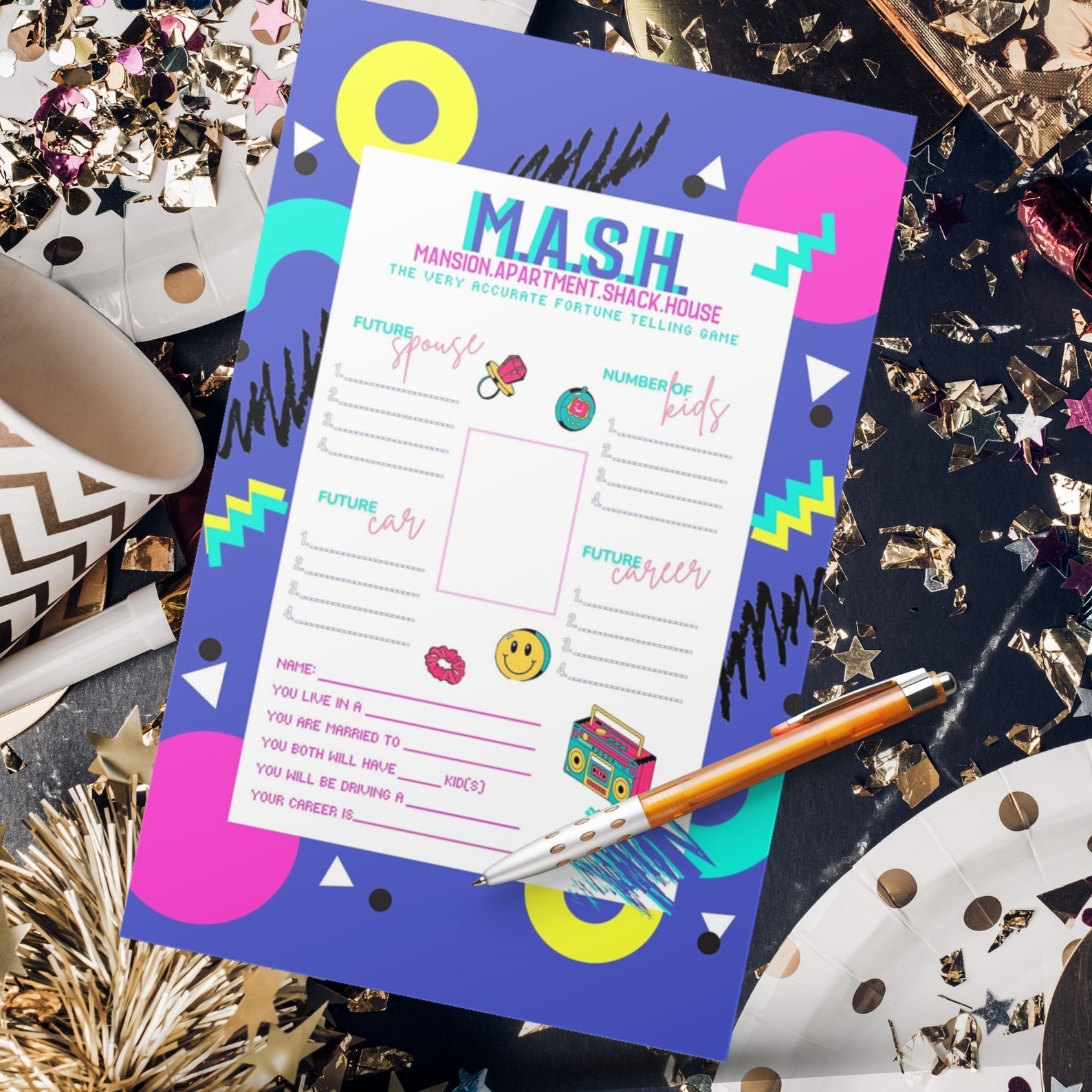 90's Theme Party MASH Printable Game Instant Download | 8.5"x11" &amp; 5"x7 ...