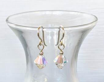 Crystal (Diamond) APRIL BIRTHSTONE (Bi-Cones) - Sterling Silver and Swarovski Crystal Drop Earrings