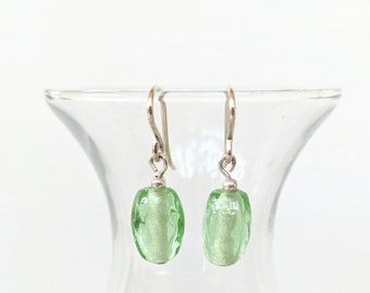 Twist of Lime  - Sterling Silver and Glass Drop Earrings