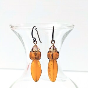 Orange Autumn Petal Leaf Crystal Dangle Earrings