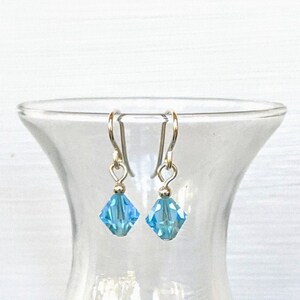 Aquamarine MARCH BIRTHSTONE (Bi-Cones) - Sterling Silver and Swarovski Crystal Drop Earrings
