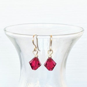 Ruby JULY BIRTHSTONE (Bi-Cones) - Sterling Silver and Swarovski Crystal Drop Earrings