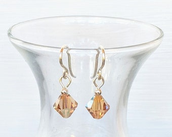 Topaz NOVEMBER BIRTHSTONE (Bi-Cones) - Sterling Silver and Swarovski Crystal Drop Earrings