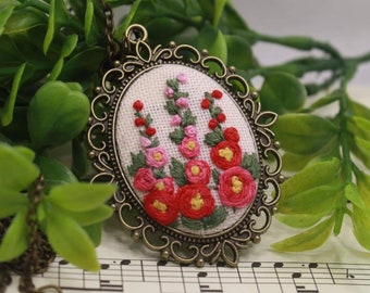 Handmade embroidered floral necklace , Embroidered pendant, Handmade gift, Hand stitched necklace . Gift for her