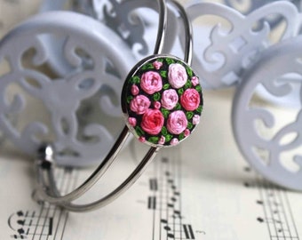 Pulsera ajustable bordada a mano con rosas - Estilo vintage - Regalo para mujer