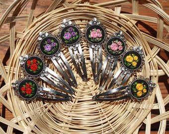 Haarspeld met geborduurde bloemen boho – Handgemaakte haarspeld