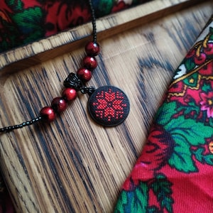Ukrainian red star choker necklace .  Hand Embroidered Necklace - Embroidery Pendant Jewelry - Hendmade jewelry. - Gift for her