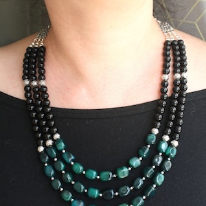 Natural green and black agate necklace . Handmade jewelry. Ukrainian necklace for her