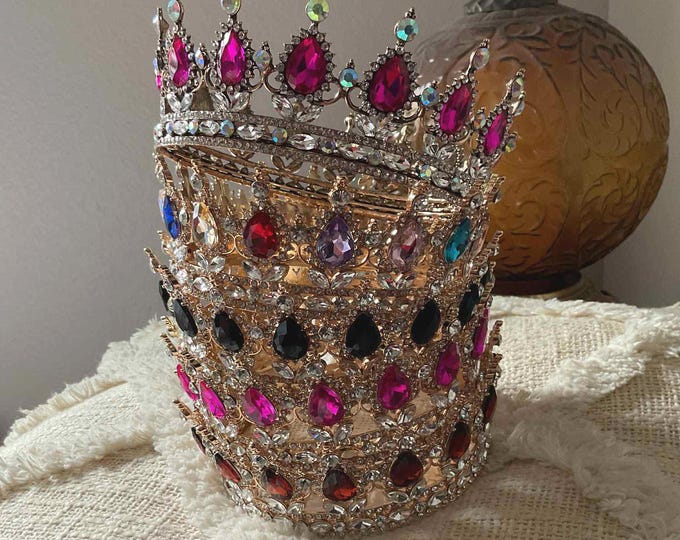 Baroque Crystal Full round Crown for Women & Girls, for Wedding, Birthday, Costume Party Celebration