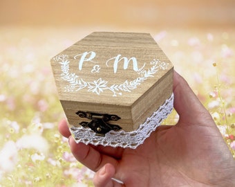 Wooden Box Wedding Rings - Caja Madera Alianzas Anillos Boda Hexagonal