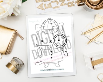 Purrlock Coloring Page | The Cozy Mystery Book Club Mascot