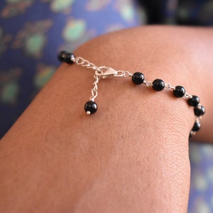 Black Onyx bead bracelet, handmade 925 silver bracelet, gift for her, minimalist design bracelet, adjustable bracelet, statement bracelet image 2