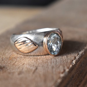 Aquamarine Statement Ring: Two Tone 18k Gold & Sterling Silver