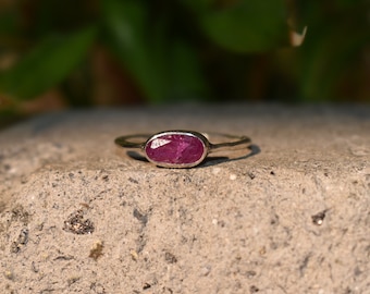 Handmade Natural Ruby Ring: Minimalist Sterling Silver Stackable Band, US 8.5