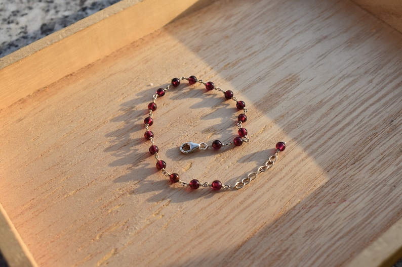 Red garnet bead bracelet, handmade silver 925 bracelet, gift for her, everyday jewelry, minimalist, adjustable bracelet, bridesmaid gift image 6