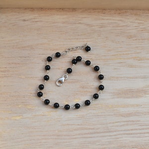 Black Onyx bead bracelet, handmade 925 silver bracelet, gift for her, minimalist design bracelet, adjustable bracelet, statement bracelet image 5