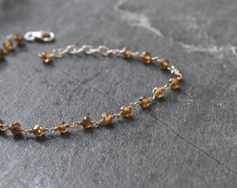 Cognac Zirkoon Kraal Armband Sierlijke Edelsteen Stapelen Armband Natuurlijke Echte Zirkoon Sieraden bruine zirkoon armband, huwelijkscadeau voor haar