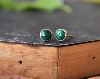Minimalist Malachite 925 Silver Studs  everyday studs, solitaire, birthstone, bridesmaid gift, birthday gift, gift for her