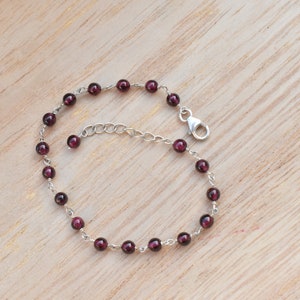 Red garnet bead bracelet, handmade silver 925 bracelet, gift for her, everyday jewelry, minimalist, adjustable bracelet, bridesmaid gift image 10