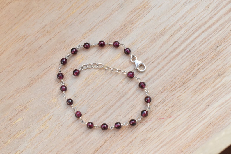 Red garnet bead bracelet, handmade silver 925 bracelet, gift for her, everyday jewelry, minimalist, adjustable bracelet, bridesmaid gift image 10