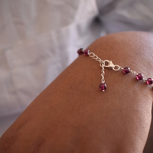 Red garnet bead bracelet, handmade silver 925 bracelet, gift for her, everyday jewelry, minimalist, adjustable bracelet, bridesmaid gift image 1