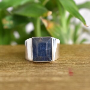 Natural Blue Sapphire Men Ring, Size US 10 Handmade 925 Silver Signet Ring, Men's Jewelry, Stylish Gift, gift for him image 6