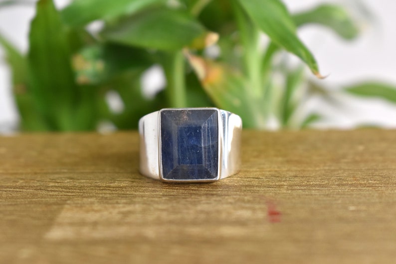 Natural Blue Sapphire Men Ring, Size US 10 Handmade 925 Silver Signet Ring, Men's Jewelry, Stylish Gift, gift for him image 6