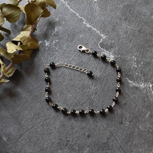 Black Onyx bead bracelet, handmade 925 silver bracelet, gift for her, minimalist design bracelet, adjustable bracelet, statement bracelet image 10
