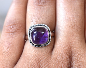 Handmade Amethyst Ring: Sterling Silver, Bohemian Gold Plated
