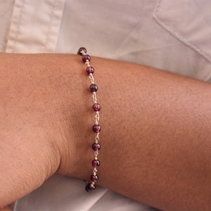 Red garnet bead bracelet, handmade silver 925 bracelet, gift for her, everyday jewelry, minimalist, adjustable bracelet, bridesmaid gift image 4