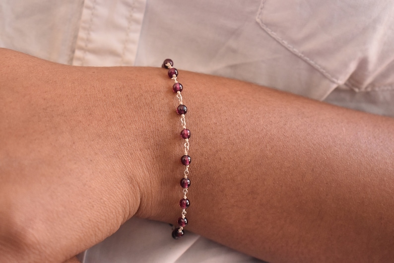 Red garnet bead bracelet, handmade silver 925 bracelet, gift for her, everyday jewelry, minimalist, adjustable bracelet, bridesmaid gift image 4