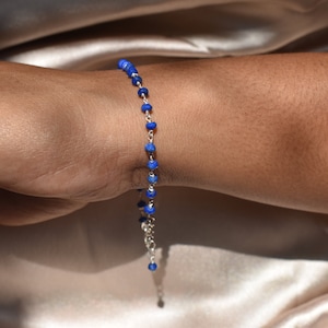 Lapis Lazuli Beaded Bracelet: 3mm Sterling Silver Jewelry