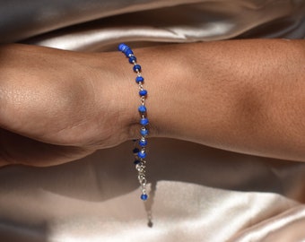 Lapis Lazuli Beaded Bracelet: 3mm Sterling Silver Jewelry