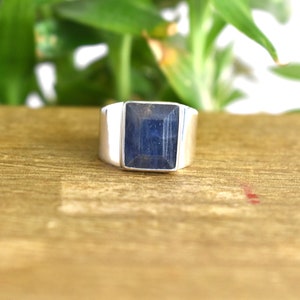 Natural Blue Sapphire Men Ring, Size US 10 Handmade 925 Silver Signet Ring, Men's Jewelry, Stylish Gift, gift for him image 7