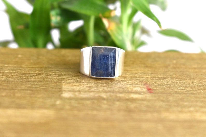 Natural Blue Sapphire Men Ring, Size US 10 Handmade 925 Silver Signet Ring, Men's Jewelry, Stylish Gift, gift for him image 7