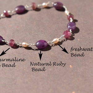 Handmade Ruby & Pink Tourmaline Bracelet: Sterling Silver Pearl Jewelry