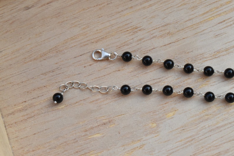 Black Onyx bead bracelet, handmade 925 silver bracelet, gift for her, minimalist design bracelet, adjustable bracelet, statement bracelet image 4