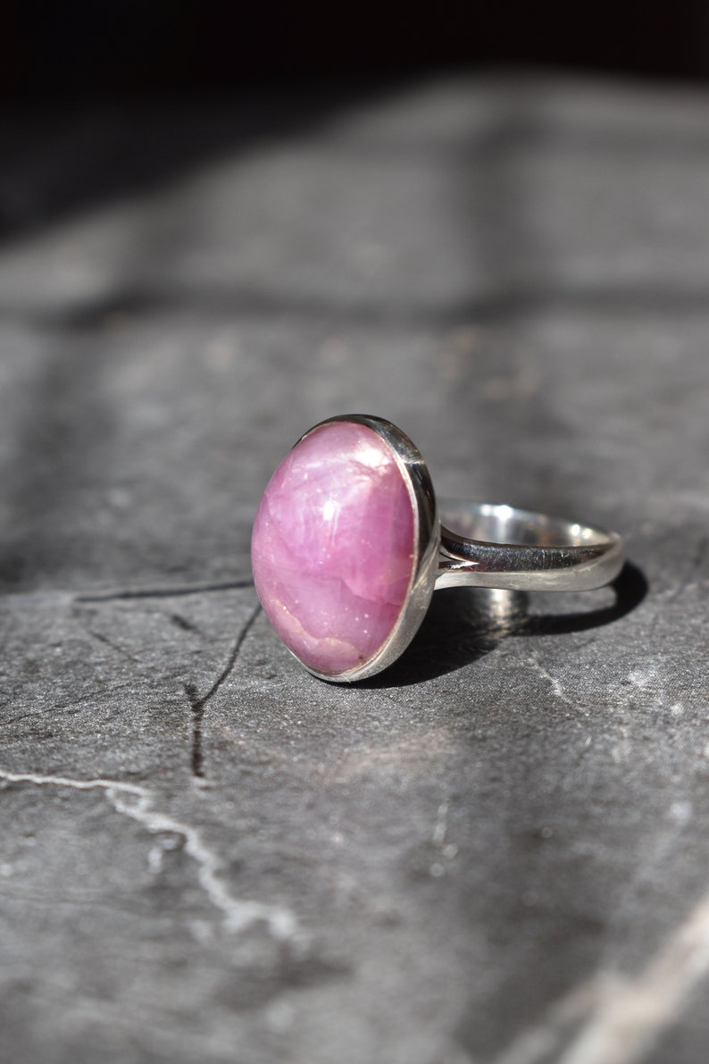 Natural oval ruby handmade 925 silver adjustable ring, birthday gift, july birthstone, Gemstone Statement Jewelry, christmas gift image 3