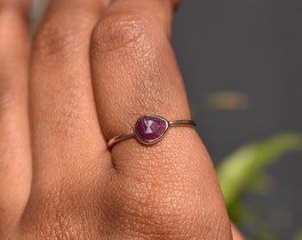 Natural Ruby 925 Sterling Silver Ring: Handmade Minimalist US 7