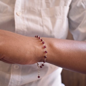 Red garnet bead bracelet, handmade silver 925 bracelet, gift for her, everyday jewelry, minimalist, adjustable bracelet, bridesmaid gift image 2