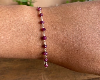 Minimalist Ruby chain Bracelet in 925 Silver. everyday bracelet,  gift for her, friendship bracelet, beaded jewelry, elegant