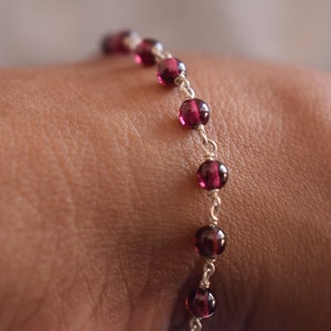 Red garnet bead bracelet, handmade silver 925 bracelet, gift for her, everyday jewelry, minimalist, adjustable bracelet, bridesmaid gift image 7