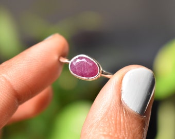 Dainty Natural Ruby 925 sterling silver handmade ring size US 7.75, minimalist handmade rings july birthstone, stackable thin band ring