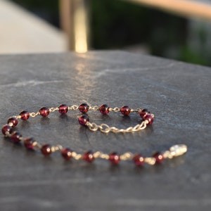 Red garnet bead bracelet, handmade silver 925 bracelet, gift for her, everyday jewelry, minimalist, adjustable bracelet, bridesmaid gift image 8