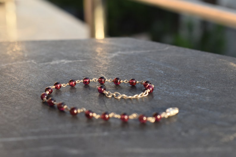 Red garnet bead bracelet, handmade silver 925 bracelet, gift for her, everyday jewelry, minimalist, adjustable bracelet, bridesmaid gift image 8
