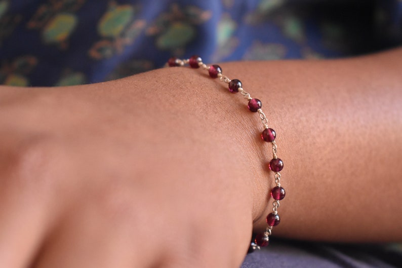 Red garnet bead bracelet, handmade silver 925 bracelet, gift for her, everyday jewelry, minimalist, adjustable bracelet, bridesmaid gift image 5
